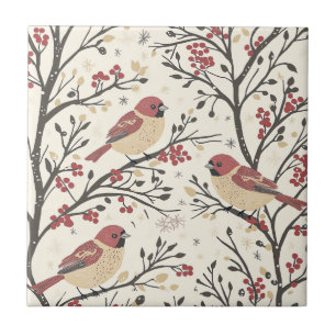 Ländliches Vogel- und Weihnachtsstern-Weihnachtsmu Fliese