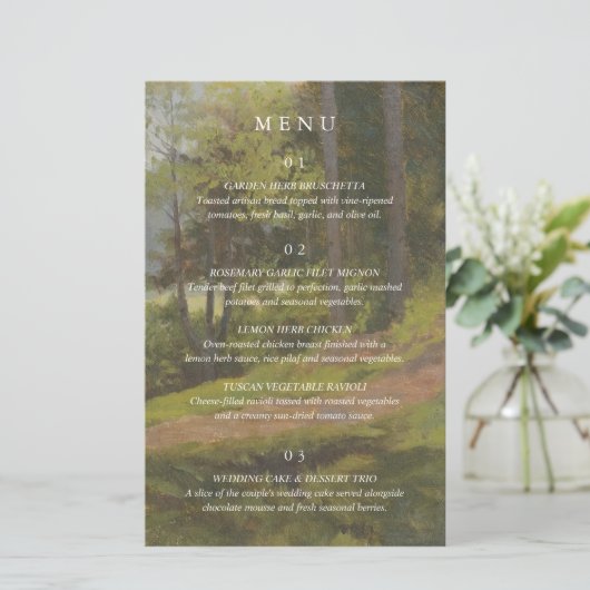 Ländliches Wald-Elegantes Hochzeitsmenü (Stehend Vorderseite)