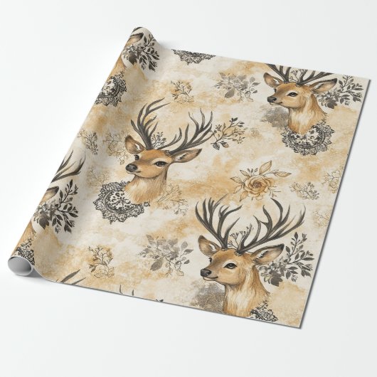 Ländliches Wald Reh Muster Geschenkpapier (Ungerollt)