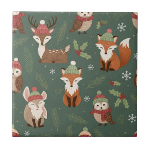 Ländliches Wald-Weihnachts-Tiermuster Fliese