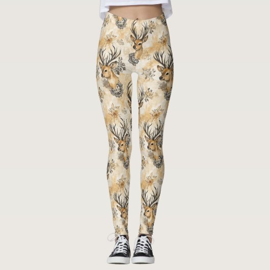 Ländliches Waldreh-Muster Leggings (Vorderseite)