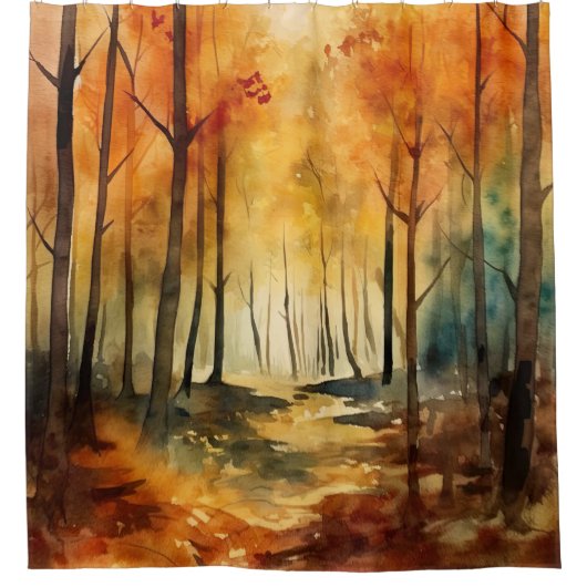 Ländliches Wasserfarben-Baum-Muster des Herbstwald Duschvorhang (Vorderseite)