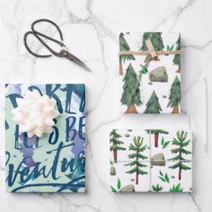 Ländliches Wasserfarben-Gebirgswald-Camping Geschenkpapier Set