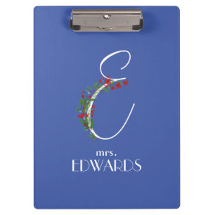 Ländliches Wasserfarben-Monogramm E Lehrer Klemmbrett