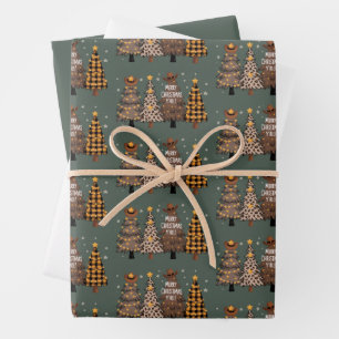 Ländliches Weihnachten Western Baum Cowboy Cowgirl Geschenkpapier Set