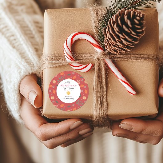 Ländliches Weihnachts-Naturmuster Runder Aufkleber