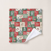Ländliches Weihnachts-Patchworkmuster Badhandtuch Set (Waschlappen)
