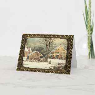 Ländliches Weihnachtsmorgen im Rahmen - Vintage Ka Feiertagskarte