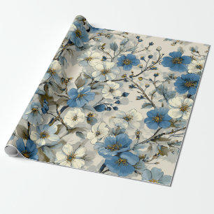 Ländliches Weiß Blau Botanisches Pastell Vintage F Geschenkpapier