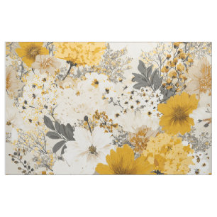 Ländliches Weiß Gelb Botanisches Vintage-Blumenmus Stoff
