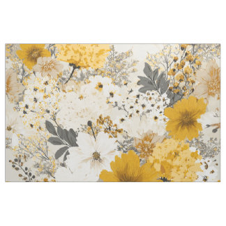 Ländliches Weiß Gelb Botanisches Vintage-Blumenmus Stoff