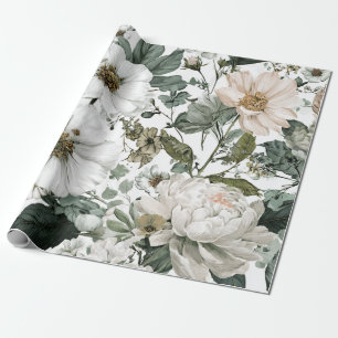 Ländliches Weiß Grün Botanisches Vintage Boho Flor Geschenkpapier