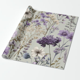 Ländliches Weiß Lila Botanisches Vintage-Blumenmus Geschenkpapier