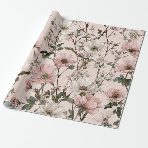 Ländliches Weiß Rosa Botanisches Pastell Vintage B Geschenkpapier