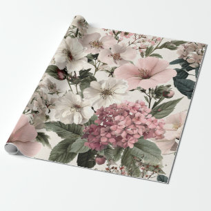 Ländliches Weiß Rosa Botanisches Pastell Vintage B Geschenkpapier