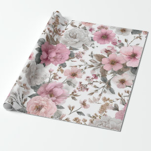 Ländliches Weiß Rosa Botanisches Pastell Vintage B Geschenkpapier