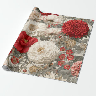 Ländliches Weiß-Rot-Botanisches-Pastell-Vintage-Bl Geschenkpapier