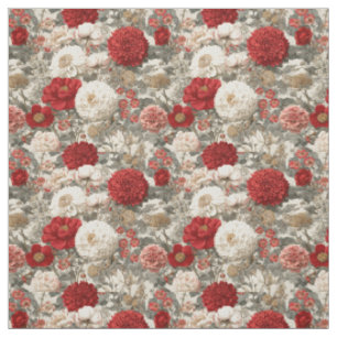 Ländliches Weiß-Rot-Botanisches-Pastell-Vintage-Bl Stoff