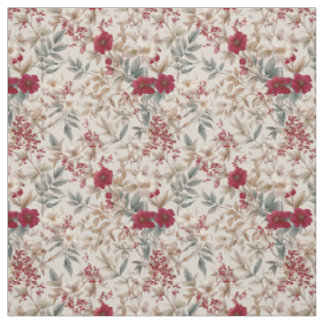 Ländliches Weiß-Rot-Botanisches-Pastell-Vintage-Bl Stoff