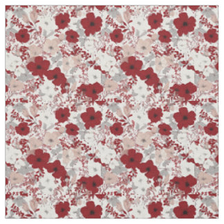 Ländliches Weiß-Rot-Botanisches-Pastell-Vintage-Bl Stoff