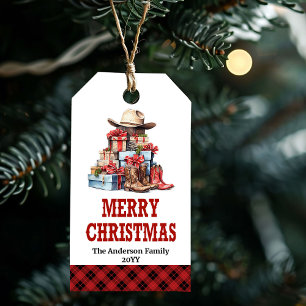 Ländliches Western-Weihnachtsetikett bearbeitbar m Geschenkanhänger