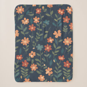 Ländliches Wildblumenfeld Navy Blau Muster Sherpadecke