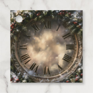 Ländliches Winterlaub-Uhrzifferblatt Geschenkanhänger