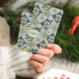 Ländliches Zitronenmuster mit Monogramm und Namen Spielkarten