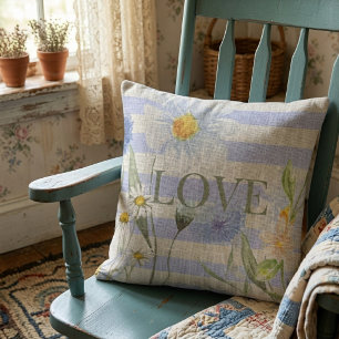 Landliebe Florales Blau Gingham und Gänseblümchen Kissen