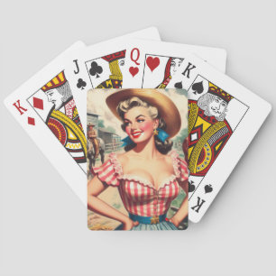 Landmädel im Retro-Stil Spielkarten