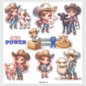 Landmesse Viehzucht Kleines Cowgirl anzeigen Aufkleber (Blatt)