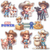 Landmesse Viehzucht Kleines Cowgirl anzeigen Aufkleber (Vorderseite)
