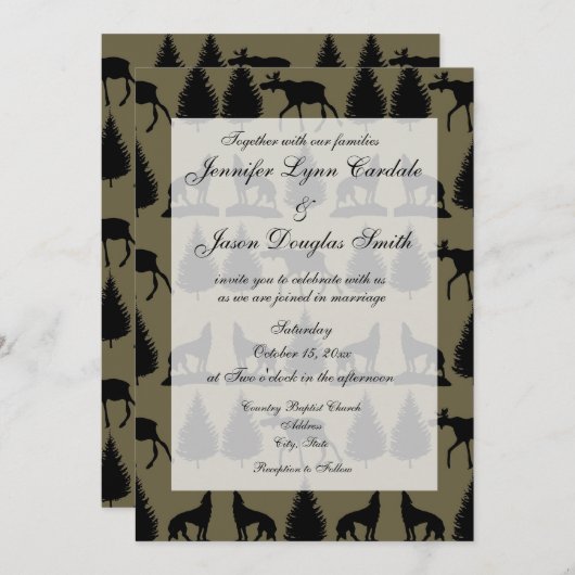 Landmoose Wolves Wildlife Wedding Einladungen (Vorne/Hinten)