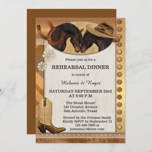 Landpferde Rustikale Probe Abendessen Einladung (Vorne/Hinten)