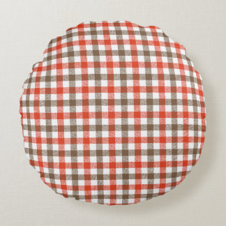 Landpicknick Rot und Weiß Gingham mit Braun Ak Rundes Kissen