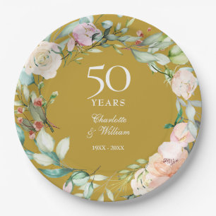 Landrosen-Girlande 50. Hochzeitstag Pappteller