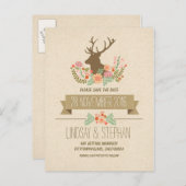 Landrustikale Hirschantler Save the Date Postkarte (Vorne/Hinten)