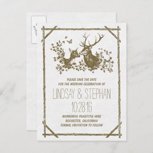 Landrustikale Hirsche Save the Date Postkarten (Vorne/Hinten)