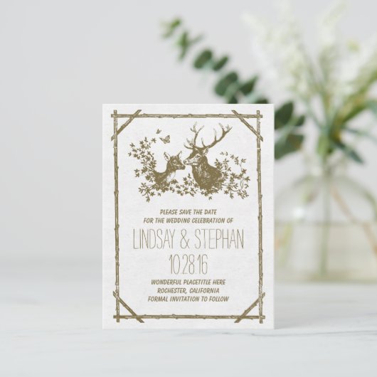 Landrustikale Hirsche Save the Date Postkarten (Stehend Vorderseite)