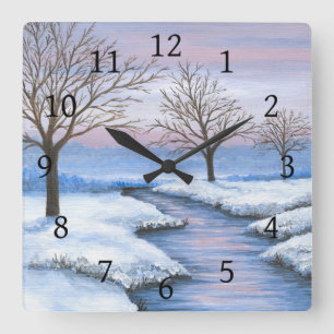 Landscape 231 Wintersnow Quadratische Wanduhr
