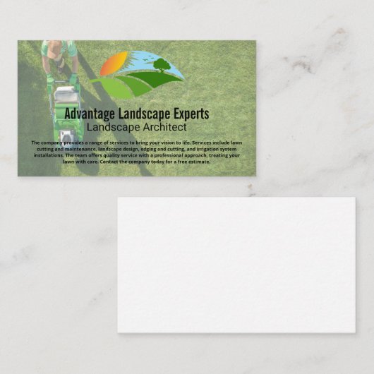 Landscape Architect Cutting Lawn Visitenkarte (Vorne/Hinten)