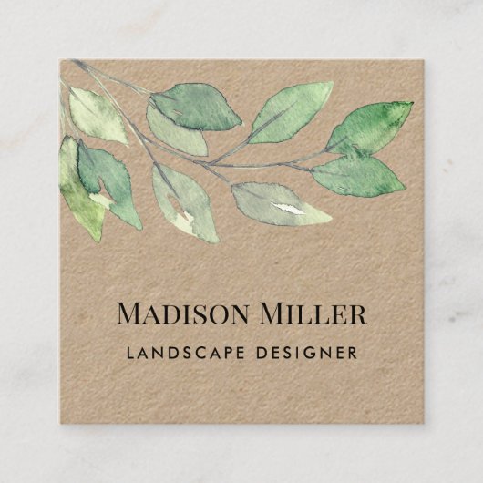 Landscape Designer Watercolor Greenery  Quadratische Visitenkarte (Vorderseite)