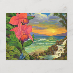 Landscape Fantasy Ocean Orchids Painting Seascape Postkarte
