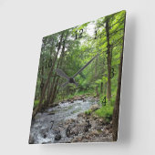 Landscape Foto 1 Forest River Woods Green Quadratische Wanduhr (Winkel)