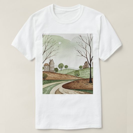landscape of hills with small houses T-Shirt (Design vorne)