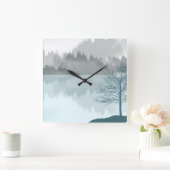 Landscape Reflection Lake Trees Green Quadratische Wanduhr (Zuhause)