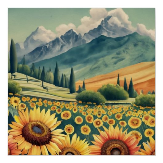 Landscape Sunflowers Boho Poster (Vorderseite)