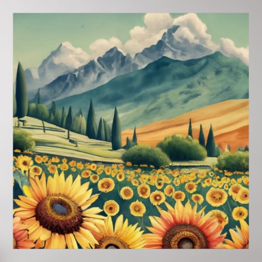 Landscape Sunflowers Boho Poster (Vorne)