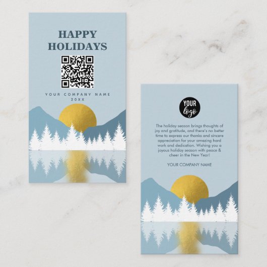 Landscape Winter Happy Holidays Business QR Code Visitenkarte (Vorne/Hinten)