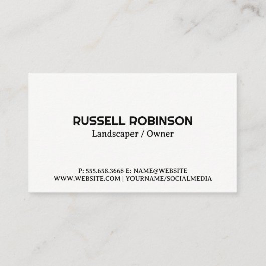 Landscaper auf dem Rasen Visitenkarte (Rückseite)